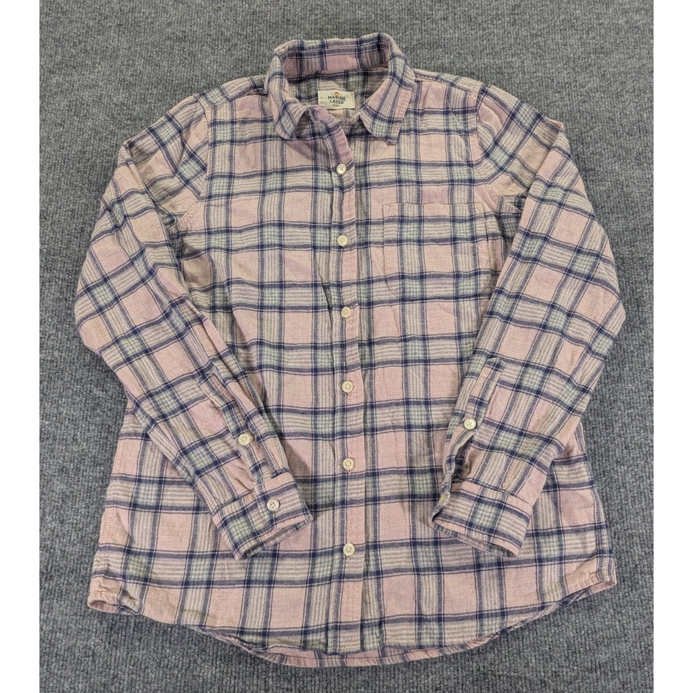 Marine Layer Natalie Pink Plaid Cotton Wool Blend Flannel Button Down Shirt XS